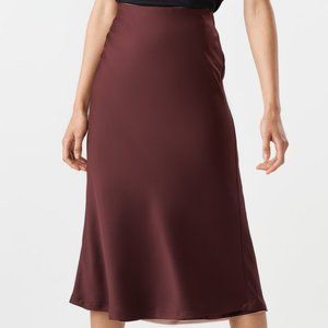 The Reversible Glossy Midi Skirt in Wine/Champagne Blush